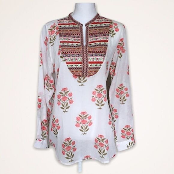 Embroidered Neckline Floral Blouse  - Picture 1 of 8